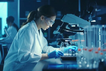 Female scientist doing experiment in laboratory