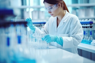 Fototapeta premium Female scientist doing experiment in laboratory