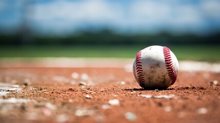 Baseball on the infield chalk line of a professional stadium - obrazy, fototapety, plakaty