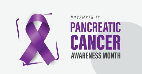 Pancreatic cancer awareness month campaign banner. Vector illustration of purple ribbon and text.