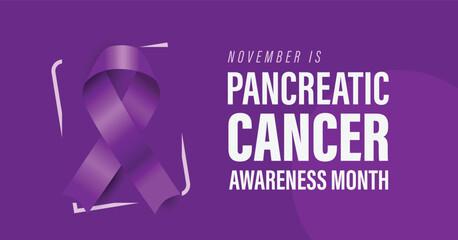 Pancreatic cancer awareness month campaign banner. Vector illustration of purple ribbon and text