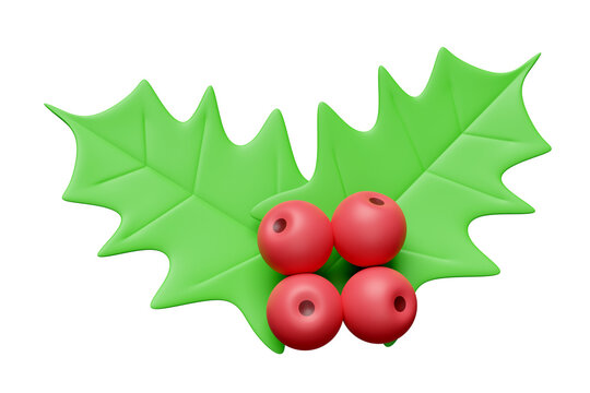 holly berry leaves isolated. merry christmas and happy new year, 3d render illustration