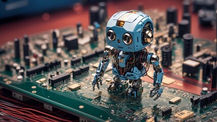 Artificial intelligence robot on circuit board

