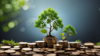 ESG concept of environmental, social, and governance.ESG small tree on stack coins idea for esg investment sustainable organizational development. account the environment.

 - obrazy, fototapety, plakaty