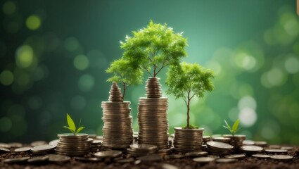 ESG concept of environmental, social, and governance.ESG small tree on stack coins idea for esg investment sustainable organizational development. account the environment.

 - obrazy, fototapety, plakaty