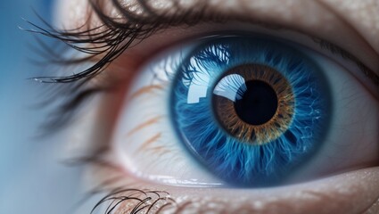 Blue female human eye extreme macro shot. 