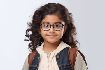 Obraz premium Cute indian little school girl wearing eyeglasses
