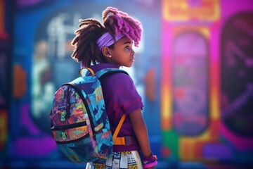 Afro punk colorful girl. City street photo with stylish sexy girl. Generate Ai - obrazy, fototapety, plakaty