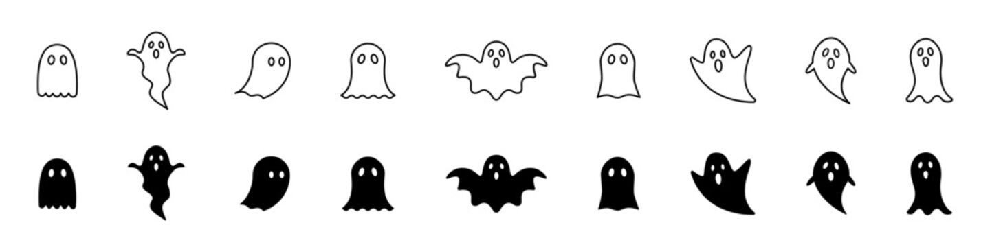 Ghost spooky icon set. Halloween phantom sign. Ghostly icon collection
