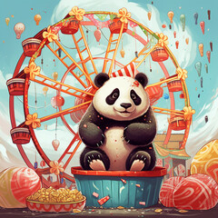 Panda in front of ferris wheel