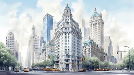 Fototapeta premium gemälde illustration plan new york newwyork strassen urban stadt manhatten