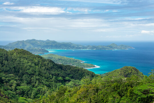 Scenic view on the moutainns and beaches from Mah&eacute; island from the Mission in the Morne Seychellois natural park, Seychelles