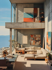 Modernism - A Living Room With A Large Balcony Overlooking The Water