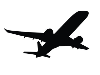 Plane shape. Black silhouette of an airplane. Vector illustration isolated on white background