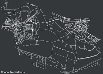 Detailed hand-drawn navigational urban street roads map of the Dutch city of RHOON, NETHERLANDS with solid road lines and name tag on vintage background