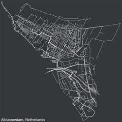 Detailed hand-drawn navigational urban street roads map of the Dutch city of ALBLASSERDAM, NETHERLANDS with solid road lines and name tag on vintage background