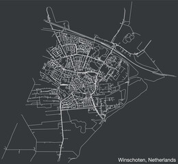 Detailed hand-drawn navigational urban street roads map of the Dutch city of WINSCHOTEN, NETHERLANDS with solid road lines and name tag on vintage background