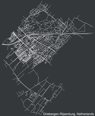 Detailed hand-drawn navigational urban street roads map of the Dutch city of DRIEBERGEN-RIJSENBURG, NETHERLANDS with solid road lines and name tag on vintage background