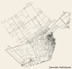 Detailed hand-drawn navigational urban street roads map of the Dutch city of ZEEWOLDE, NETHERLANDS with solid road lines and name tag on vintage background