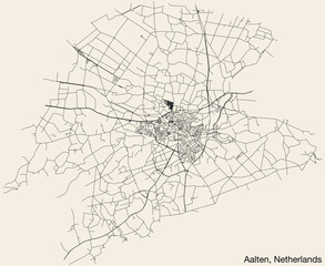 Detailed hand-drawn navigational urban street roads map of the Dutch city of AALTEN, NETHERLANDS with solid road lines and name tag on vintage background
