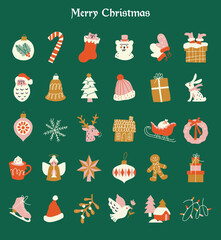 Merry christmas santa icon collection drawing vector element