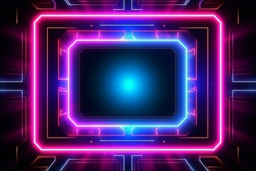 Abstract background with neon square frame. Generative AI