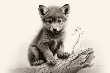 Charming wolf cub drawing. Generative AI