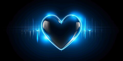 Glowing neon blue heart cardiogram line. Electrocardiogram show heart beat line. cardiogram, Heart pulse. Heartbeat pulse rate graph - obrazy, fototapety, plakaty