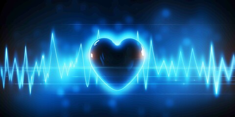 Glowing neon blue heart cardiogram line. Electrocardiogram show heart beat line. cardiogram, Heart pulse. Heartbeat pulse rate graph