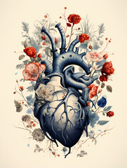 Save Life - A Human Heart With Flowers