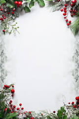 Obraz na płótnie Canvas Christmas decoration. Frame of flowers of red poinsettia, branch christmas tree.