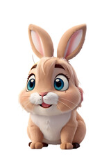 3d cartoon cute rabbit, 3D cartoon animal toy character isolated on transparent png 