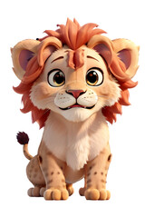 3d cartoon lion, 3D cartoon animal toy character isolated on transparent png 