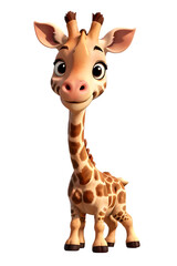 3d cartoon animal giraffe, 3D cartoon animal toy character isolated on transparent png 