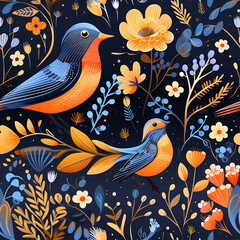 A Colorful Bird And Flowers