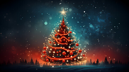 Holiday Greetings - A Christmas Tree With Lights And Balls