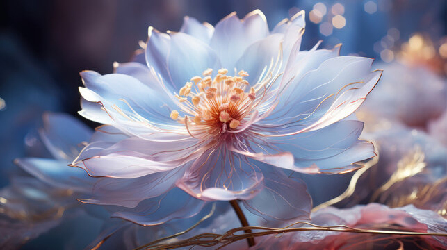 a close up of a blue flower with a blurry background.   Pastel Art of a Turquoise color flower, Perfect for Wall Art.