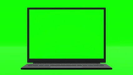Laptop computer notebook open and show blank green screen display, application website promotion presentation, 3D rendering 4K UHD.