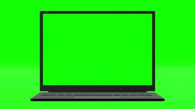 Laptop computer notebook open and show blank green screen display, application website promotion presentation, 3D rendering 4K UHD.