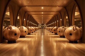 Wooden bowling alley. Generative AI - obrazy, fototapety, plakaty