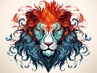 A Colorful Lion With Red And Blue Mane