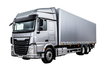 Grey Truck with container, cargo transportation concept, isolated on transparent background