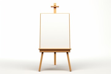 A wooden easel with blank white canvas isolated on a white background - obrazy, fototapety, plakaty