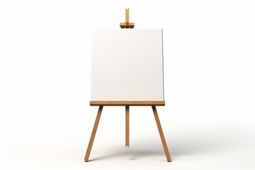 A wooden easel with blank white canvas isolated on a white background