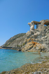 June 2023 Monterosso, Italy: statue of the Giant Il Gigante of Arrigo Minerbi in Monterosso, Liguria, Italy