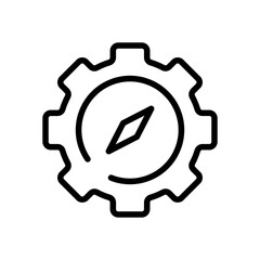Compass settings icon. Outline, gear icon, compass inside the gear, compass settings. Vector icon