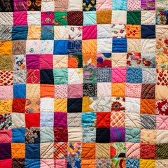Patchwork quilt with vibrant fabric squares