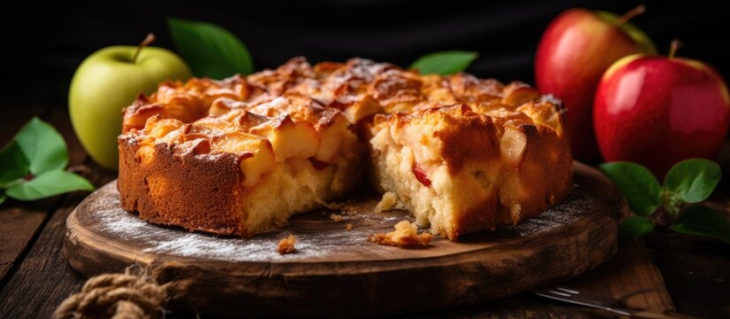 Rustic style apple cake moist and fluffy With copyspace for text