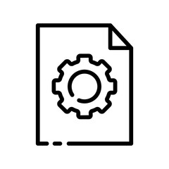 Gear on file icon. Outline, file setup, gear on the file. Vector icon