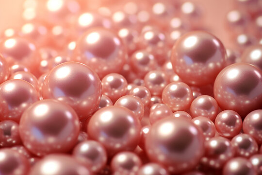 Pearls background. Pile of large pink pearls closeup. Pearl texture